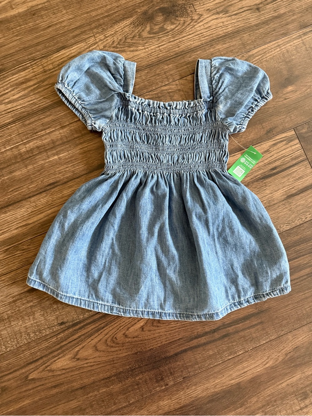 GAP Light Blue Smocked Denim Dress with Puff Sleeves